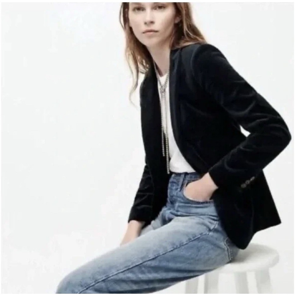 J.Crew PARKE Black Velvet‎ Smoking Blazer Jacket, size 0